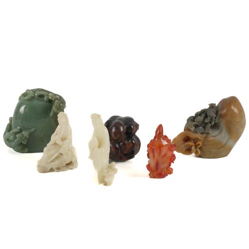 A COLLECTION OF ASIAN CARVED HADSTONE AND WOODEN OBJECTS (6)
