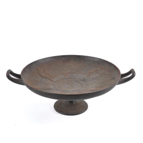 A VICTORIAN ART UNION CAST-IRON RELIEF TWIN HANDLED TAZZA