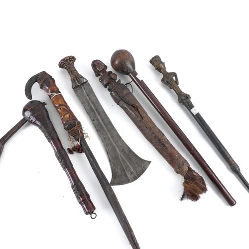 TRIBAL INTEREST: A GROUP OF TOOLS, BLADES AND A STAFF INCLUDING A KNOBKERRIE (6)