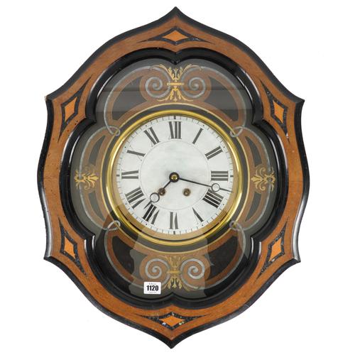 A FRENCH EBONISED MARQUETRY PEWTER AND BRASS INLAID STRIKING WALL OR CARTEL CLOCK