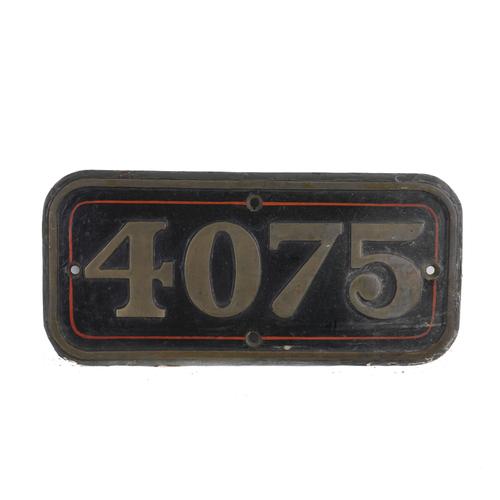 A GREAT WESTERN RAILWAY CASTLE CLASS CABSIDE NUMBERPLATE NO. 4075 'CARDIGAN CASTLE'