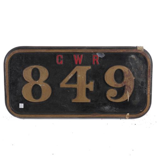 A GREAT WESTERN RAILWAY CABSIDE LOCOMOTIVE NUMBERPLATE NO. 849