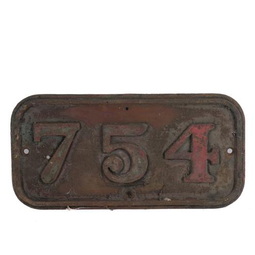 A GREAT WESTERN RAILWAY BRASS CABSIDE NUMBERPLATE NO. 754