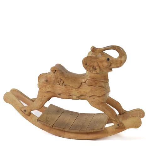 A PITCH PINE CHILDS ROCKING ELEPHANT