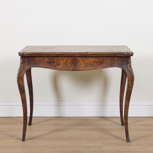 A 19TH CENTURY FRENCH BURR WALNUT GILT METAL MOUNTED CARD TABLE