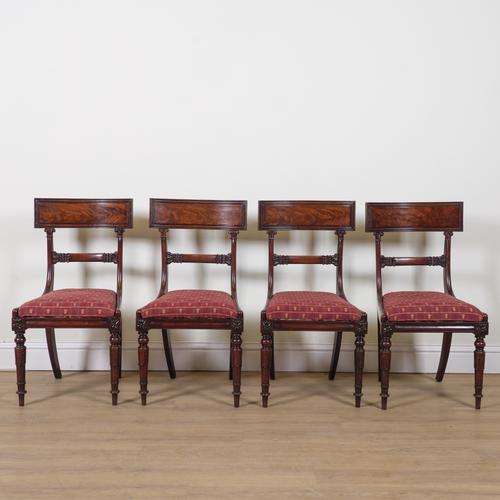 A SET OF FOUR WILLIAM IV MAHOGANY FRAMED BAR BACK DINING CHAIRS (4)