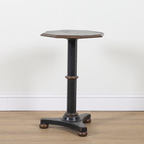 A REGENCY LATER EBONISED AND PARCEL GILT OCTAGONAL OCCASIONAL TABLE