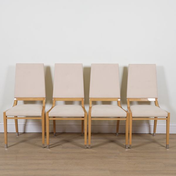KESTERPORT; A SET OF FOUR CREAM SUEDE UPHOLSTERED DINING CHAIRS (4)