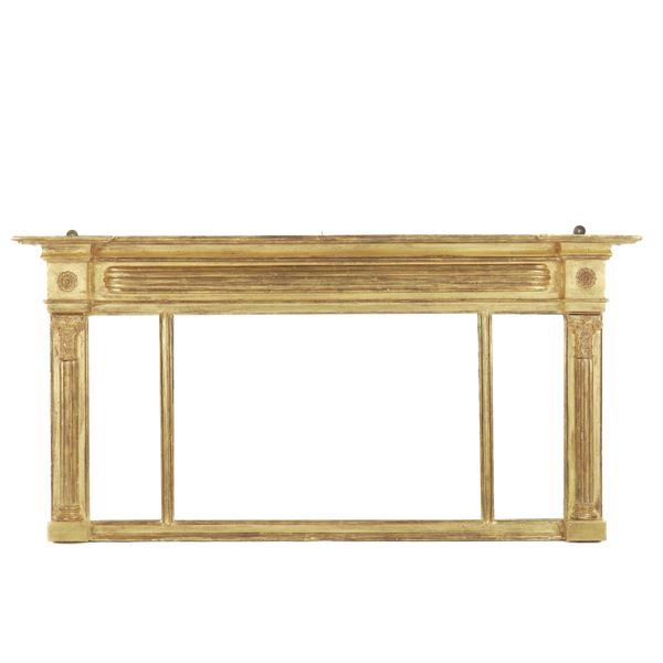 A REGENCY GILT FRAMED TRIPLE PLATE OVERMANTEL MIRROR