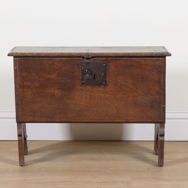 A 17TH CENTURY OAK FIVE PLANK COFFER