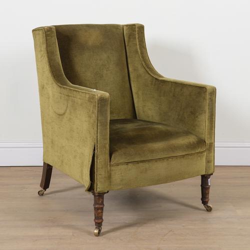 A REGENCY STYLE MAHOGANY FRAMED ARMCHAIR