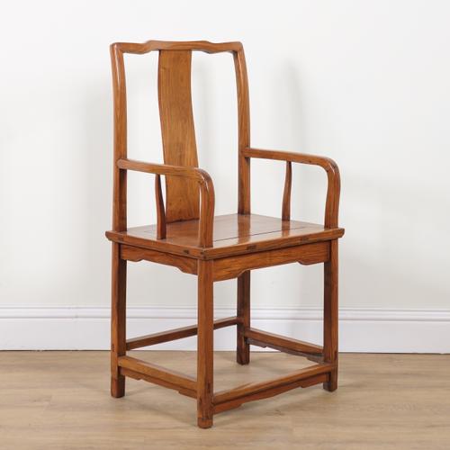 AN EARLY 20TH CENTURY CHINESE EXPORT HARDWOOD OPEN ARMCHAIR
