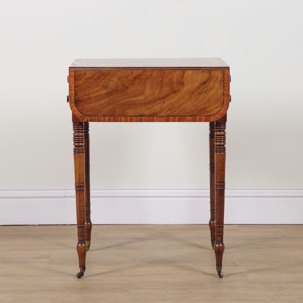 A GEORGE III SATINWOOD BANDED MAHOGANY DROP FLAP WORK TABLE