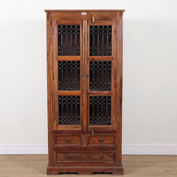 A 20TH CENTURY HARDWOOD FLOORSTANDING SIDE CUPBOARD