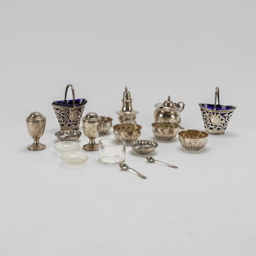 A GROUP OF SILVER CONDIMENTS (19)