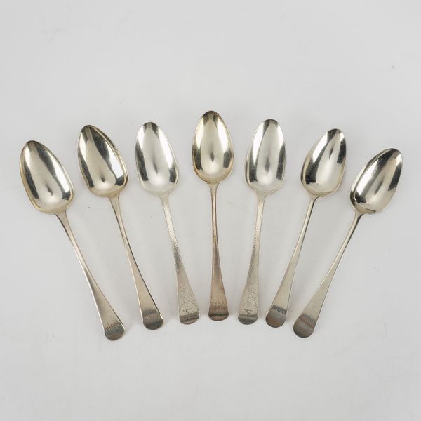 THREE PAIRS OF SILVER OLD ENGLISH PATTERN TABLESPOONS AND ONE FURTHER (7)