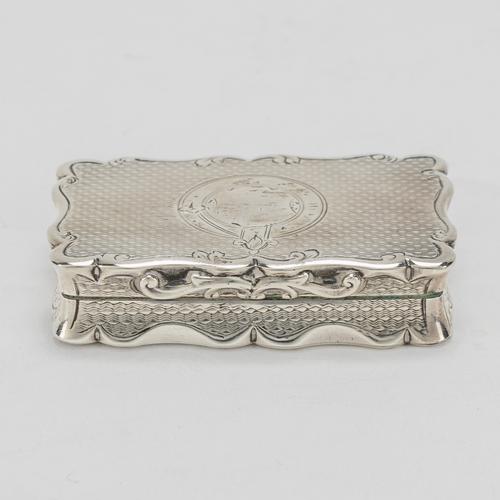 A VICTORIAN SILVER SHAPED RECTANGULAR SNUFF BOX