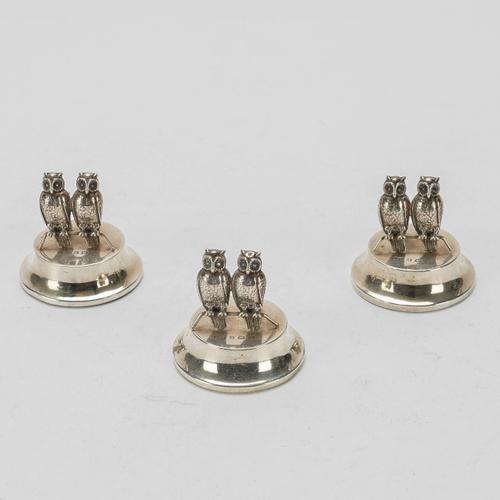 THREE SILVER MENU STANDS (3)