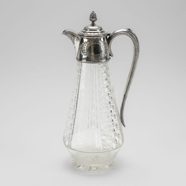 A VICTORIAN SILVER MOUNTED GLASS CLARET JUG