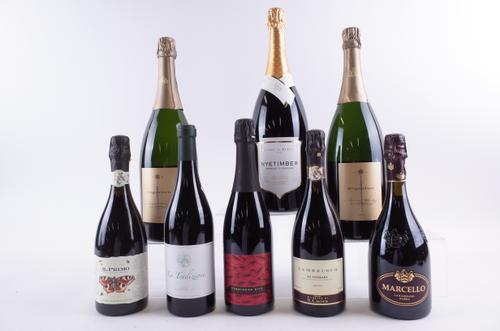 SEVEN BOTTLES FRENCH, ITALIAN AND ENGLISH SPARKLING AND ONE WHITE WINE