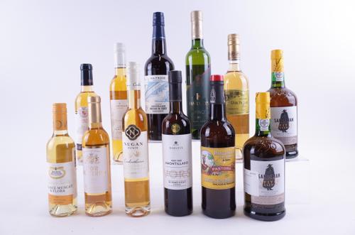 TWELVE BOTTLES SHERRY, DESSERT WINE AND PORT