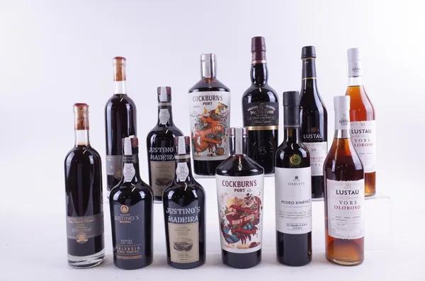 TWELVE BOTTLES SHERRY, PORT AND MADEIRA