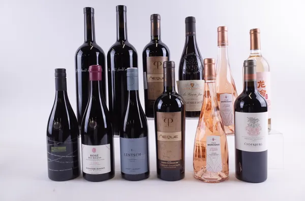 NINE BOTTLES FRENCH, SOUTH AFRICAN, CANADIAN, AUSTRIAN AND SPANISH RED AND THREE FRENCH AND CHINESE ROSÉ WINE