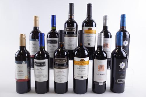TWELVE BOTTLES CHILEAN RED WINE