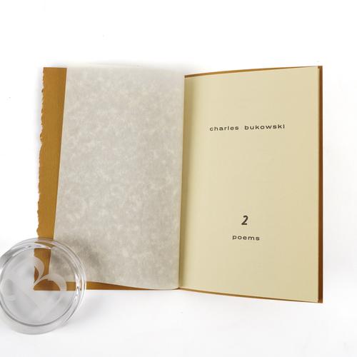 BUKOWSKI, Charles (1920-94). 2 poems, Los Angeles, Philip Klein for the Black Sparrow Press, April 1967, 8vo, original tan printed wrappers. FIRST EDITION. NUMBER 26 OF 99 COPIES SIGNED BY THE AUTHOR. RARE.