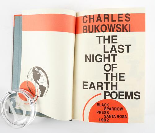 BUKOWSKI, Charles (1920-94). The Last Night of the Earth Poems, Santa Rosa, 1992, large 8vo, original boards. FIRST EDITION. ONE OF 251 COPIES (LETTERED 'Y') SIGNED BY THE AUTHOR AND WITH AN ORIGINAL COLOURED SILKSCREEN PRINT BY THE AUTHOR SIGNED "BUK".