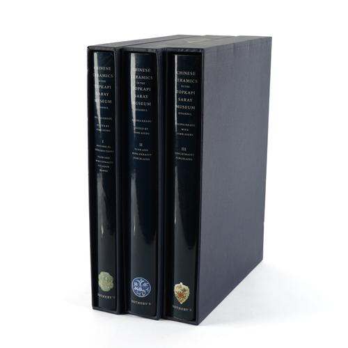 CHINESE CERAMICS - R. KRAHL (and others). Chinese Ceramics in the Topkapi Saray Museum Istanbul, [London], 1986, 3 volumes, folio, coloured and monochrome illustrations, buckram, dust-jackets, slipcases. FIRST EDITION. NUMBER 955 OF 1,000 COPIES. (3)