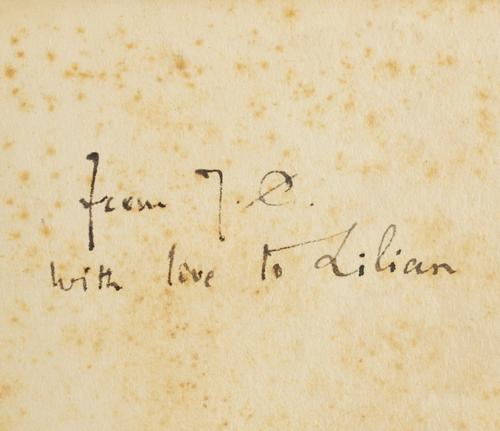 CONRAD, Joseph (1857-1924). The Arrow of Gold, London, 1919, 8vo, original cloth, dust-jacket (stained, dust-jacket in fragments). FIRST ENGLISH EDITION, IMPORTANT PRESENTATION COPY, inscribed on the front free endpaper, "From J. C. with love to Lilian."