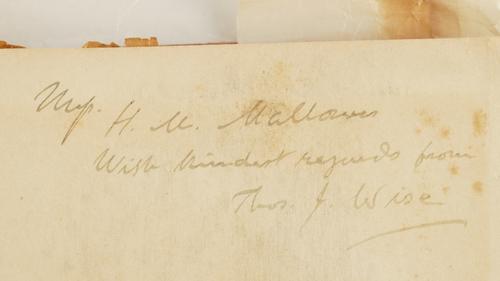 CONRAD, Joseph (1857-1924) - T. J. WISE (1859-1937). A Bibliography of the Writings of Joseph Conrad, London, "For Private Circulation," 1920, 4to, boards (worn). FIRST EDITION, ONE OF 150 COPIES, PRESENTATION COPY, inscribed by Wise to Miss Hallowes.