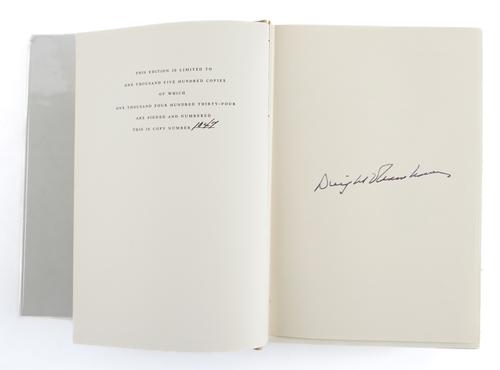 EISENHOWER, Dwight (1890-1969). The White House Years. Mandate for Change 1953-1956. Waging Peace 1956-1961, New York, 1963-65, 2 volumes, 8vo, buckram, slipcases. FIRST EDITIONS. BOTH VOLUMES NUMBERED 1,047 OF 1,500 COPIES, BOTH SIGNED BY THE AUTHOR. (2)