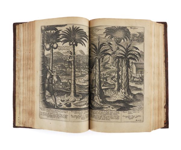 LINSCHOTEN, Jan Huygen van (1563-1611). Histoire de la Navigation ... Aux Indes Orientales, Amsterdam, 1638, 3 parts in one volume, folio, 3 engraved titles, portrait, 6 maps, 33 plates (?only of 36), contemporary calf (re-backed). Third French edition.