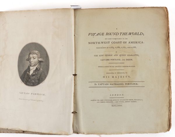 PORTLOCK, Nathaniel (c.1748-1817). A Voyage Round the World; but more particularly to the North-West Coast of America, London, 1789, 4to, portrait, folding general chart, 17 plates and charts only (of 18), old boards wrapped in hessian. FIRST EDITION.