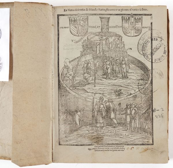 TARTAGLIA, Nicolo (c.1499-1557). La Nova Scientia, Venice, 1558, woodcut illustrations, diagrams and initials [bound with 2 other works by the same author], 4to, contemporary vellum. Please see the full description below.