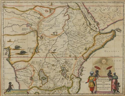 BLAEU, Johannes (1596-1673)]. Æthiopia superior vel interior, [Amsterdam: c. 1645], hand-coloured engraved map, 380 x 495mm., framed and glazed. With Hondius's Guineae nova descriptio ([Amsterdam, 1606 or later]). (2)