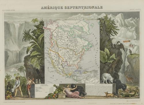 LEVASSEUR, Victor (1800-70). Amérique Septentrionale, Paris, [c.1845], hand-coloured engraved map of north America, pictorial borders, 290 x 430mm., framed and glazed. A record of the short-lived Republic of Texas which existed between 1836 and 1846.