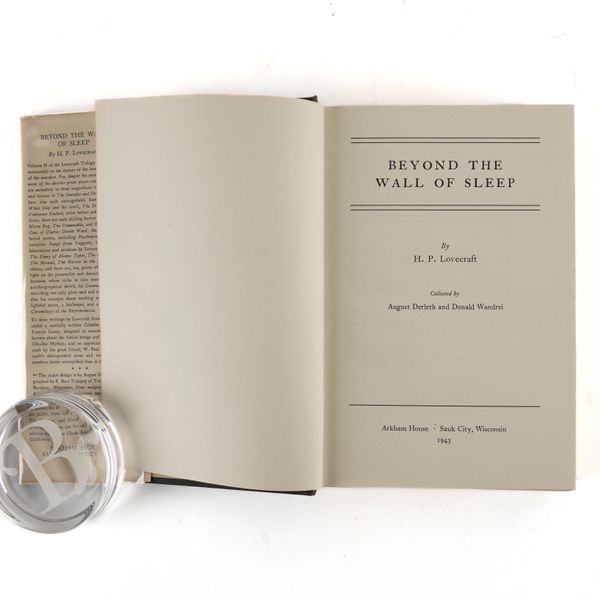 LOVECRAFT, H. P. (1890-1937). Beyond the Wall of Sleep, Sauk City, Arkham House, 1943, 8vo, original black cloth, dust-jacket. FIRST EDITION. Joshi A17. RARE.