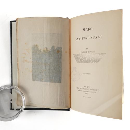 LOWELL, Percival (1855-1916). Mars and its Canals, New York, 1906, 8vo, photogravure frontispiece and 15 plates, modern full green morocco gilt. FIRST EDITION.