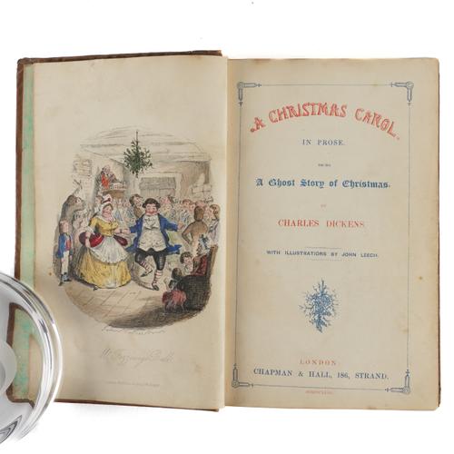 DICKENS, Charles (1812-70). A Christmas Carol, London, 1843, 8vo, 4 hand-coloured etched plates by John Leech, original brown decorated cloth gilt. FIRST EDITION, FIRST ISSUE, of "the greatest Christmas book ever written in any language" (Eckel).