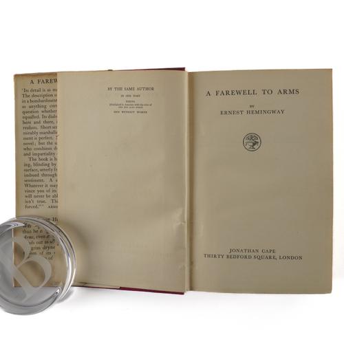 HEMINGWAY, Ernest (1899-1961). A Farewell to Arms, London, 1929, 8vo, original cloth, dust-jacket, FIRST U.K. EDITION. With the same author's The Old Man and the Sea (London, 1952, original cloth, dust-jacket, FIRST U.K. EDITION). (2)