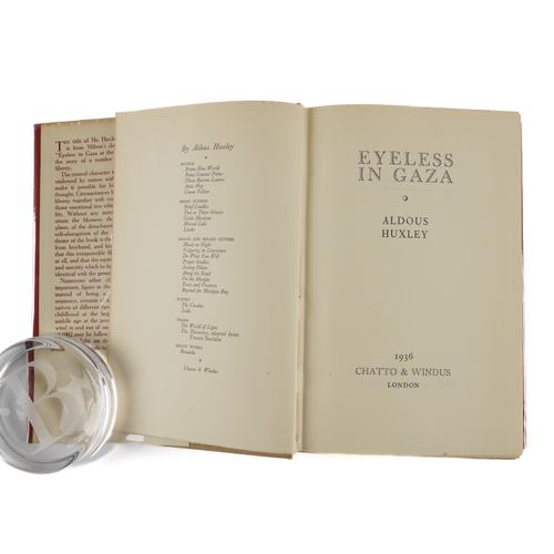 HUXLEY, Aldous (1894-1963). Eyeless in Gaza, London, 1936, 8vo, half title, original tan hessian lettered in red, top edges red, dust-jacket (some minor creasing and rubbing at the head of the backstrip). A FINE COPY OF THE FIRST EDITION.