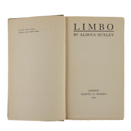 HUXLEY, Aldous (1894-1963). Limbo, London, 1920. 8vo, original buckram, paper label, with 2 fragments of the dust-jacket. A FINE COPY OF THE FIRST EDITION OF THE AUTHOR'S FIRST PUBLISHED FICTION. RARE.