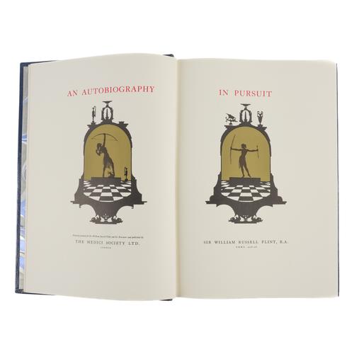 RUSSELL FLINT, William (1880-1969). In Pursuit. An Autobiography, London, The Medici Society, 1970, folio, illustrations, some coloured, original blue morocco gilt, slipcase. FIRST EDITION. NUMBER 1,008 OF 1,050 COPIES SIGNED BY THE ARTIST'S SON.