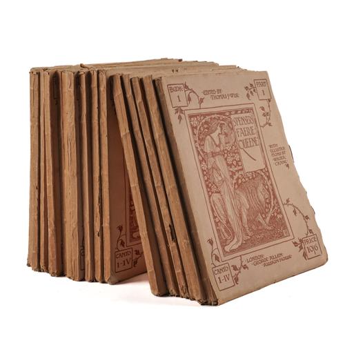 SPENSER, Edmund (c.1552-99). The Faerie Queene, London, 1894-96. Books I-VI comprising parts I-XVIII in 18 original parts (only, lacking the last part), woodcut plates by Walter Crane, original pink pictorial wrappers. ONE OF 1,000 COPIES. (18)