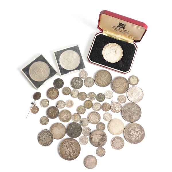 A GROUP OF MOSTLY BRITISH SILVER COINS (QTY)