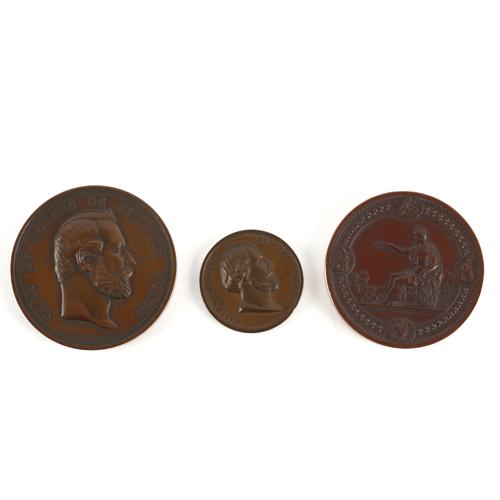 TWO EUROPEAN INTERNATIONAL EXHIBITION PRIZE MEDALLIONS AND ANOTHER MEDALLION WITH CASES (3)