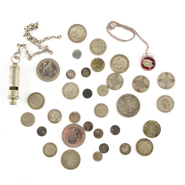 A GROUP OF COINS AND FURTHER ITEMS